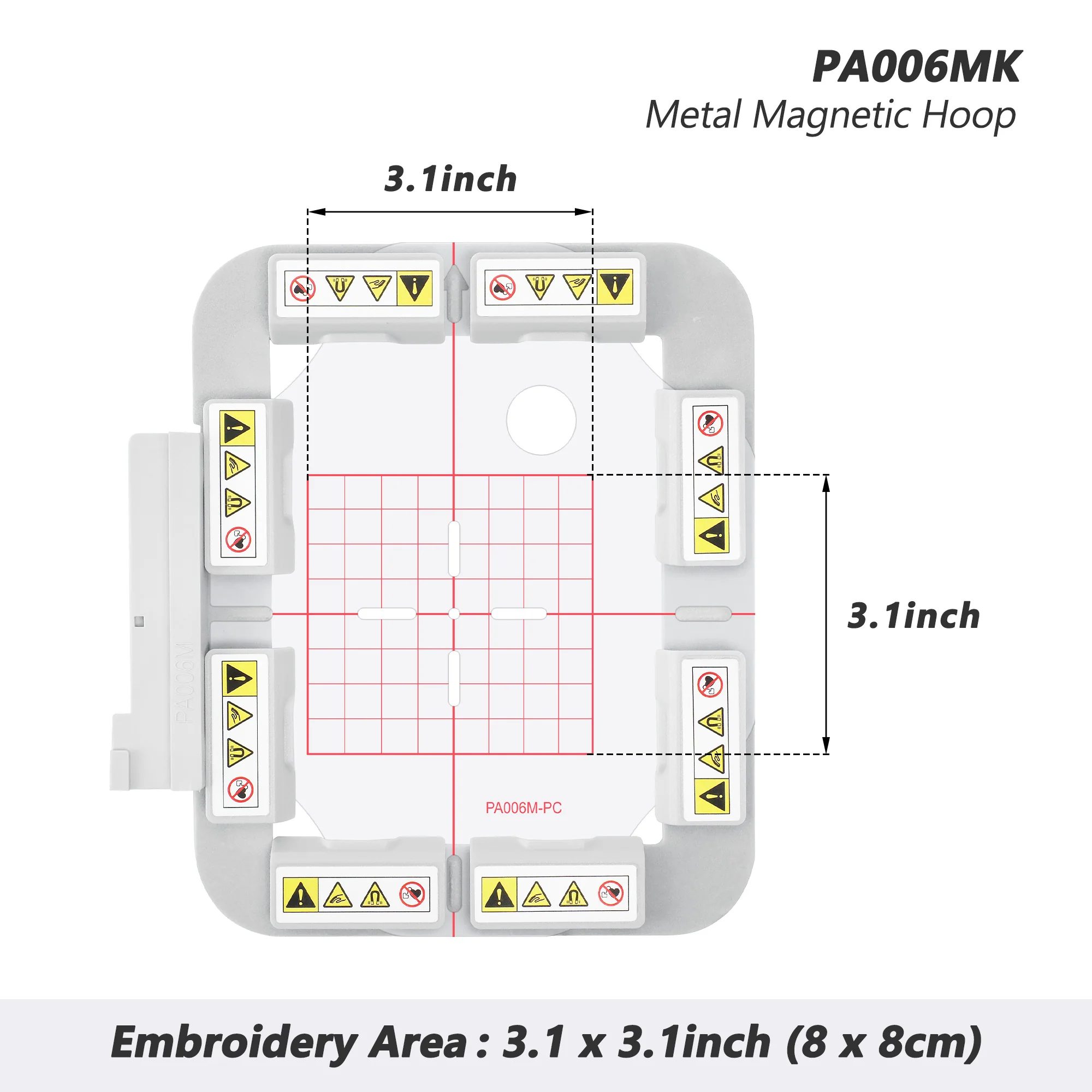 Magnetic Hoop for PFAFF creative icon 2, creative 4.5, and VIKING DESIGNER EPIC 2, BRILLIANCE 80, and DESIGNER RUBY 90, Metal Magnet Embroidery Machine Sash Frames(3.1x3.1"-Square magnet block-PA006MK)